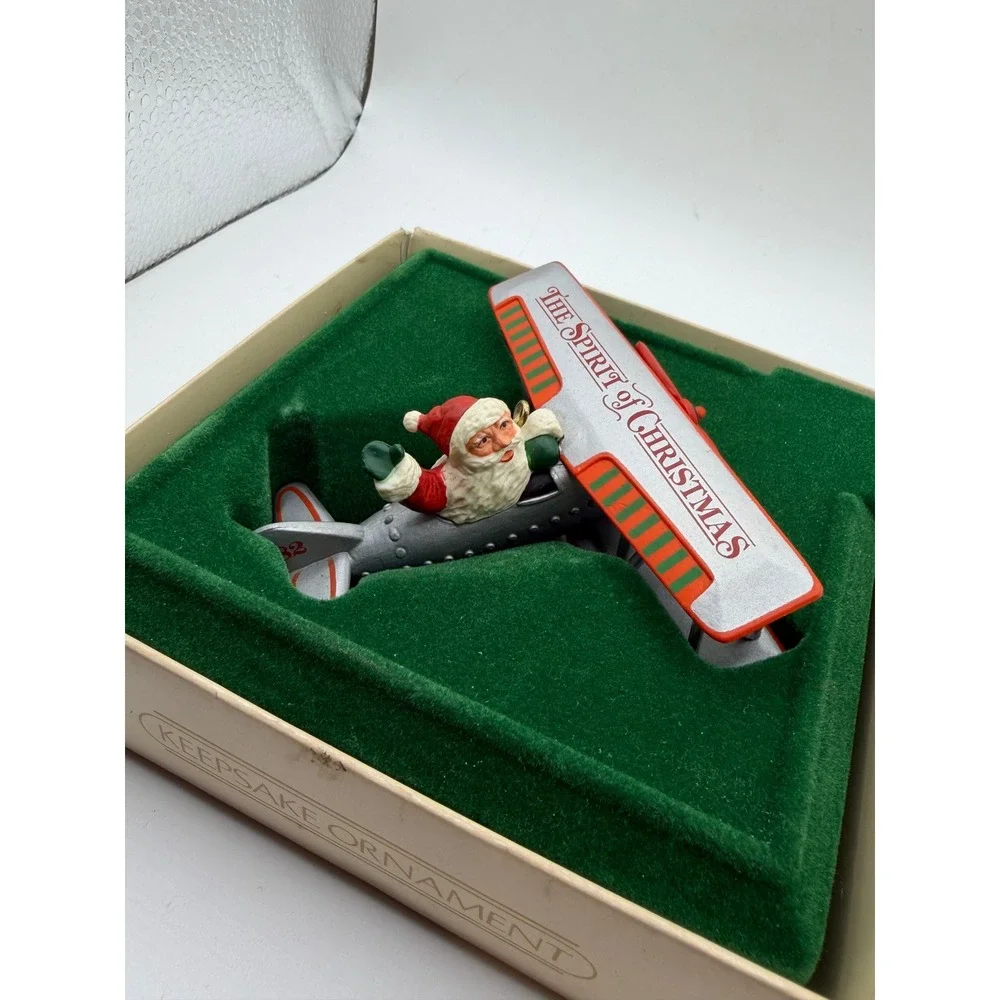1982 Hallmark‎ Keepsake Ornament The Spirit of Christmas Santa Biplane Silver